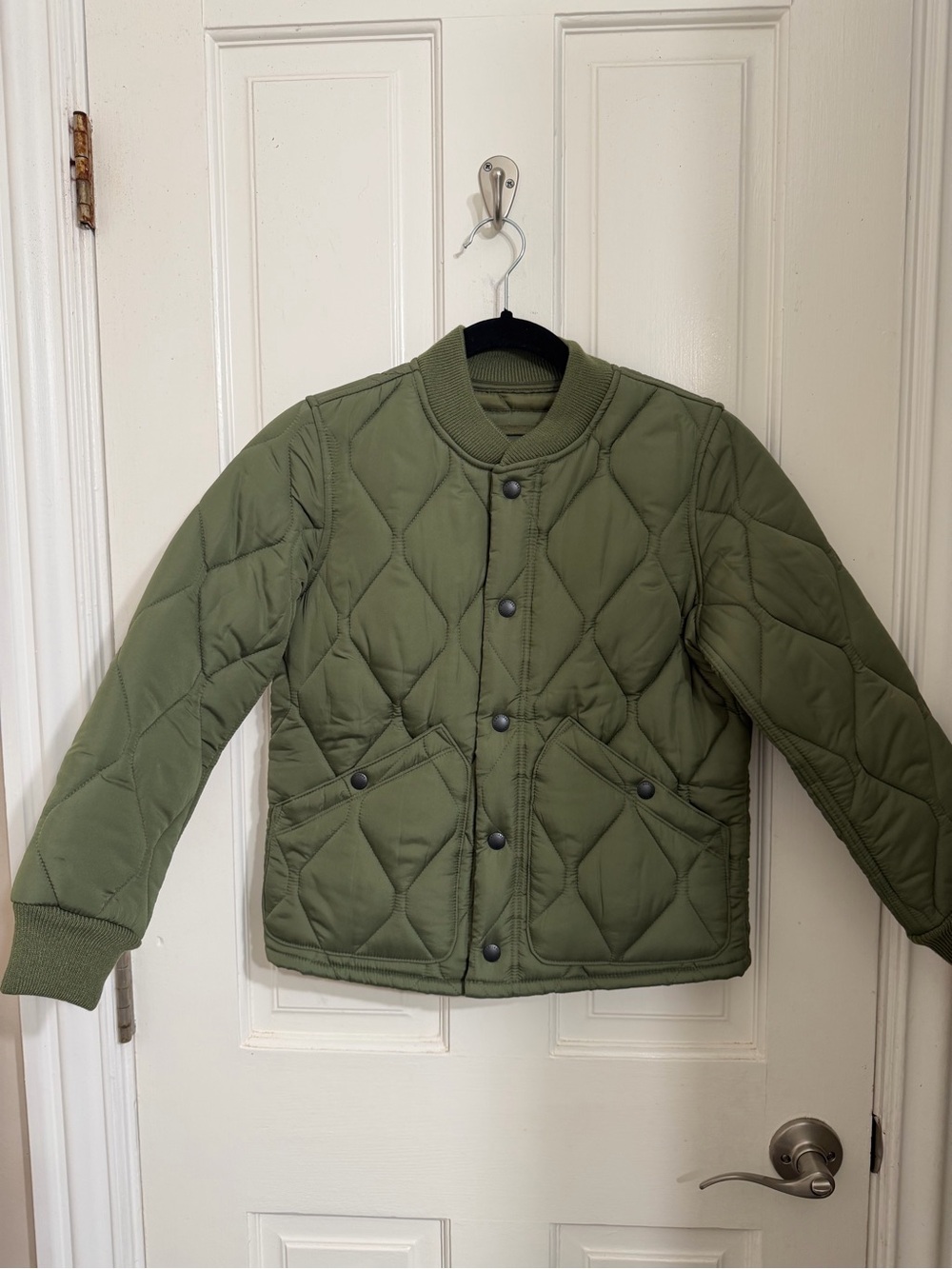GAP Kids Quilted Bomber Jacket Girls Boys size M (8) Green Snap Front Pockets